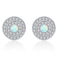 Created Opal Round Disc Stud Earrings, 925 Sterling Silver