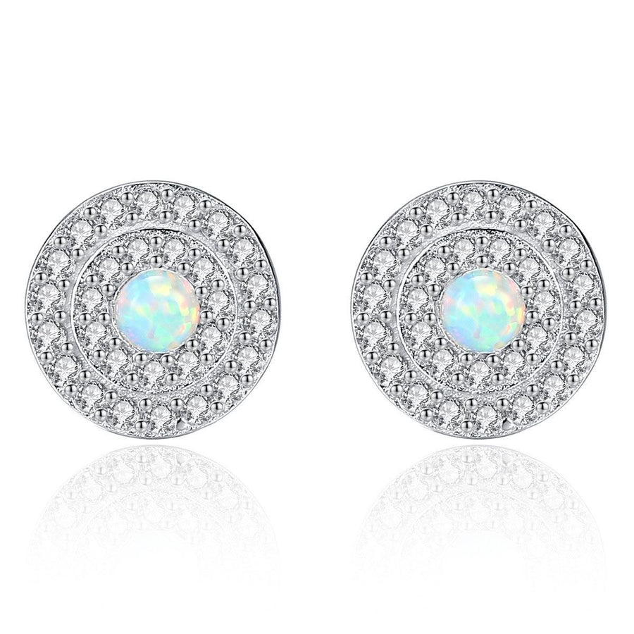 Created Opal Round Disc Stud Earrings, 925 Sterling Silver