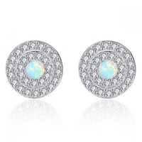 Created Opal Round Disc Stud Earrings, 925 Sterling Silver