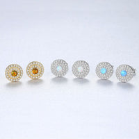 Created Opal Round Disc Stud Earrings, 925 Sterling Silver