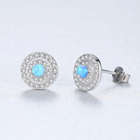 Created Opal Round Disc Stud Earrings, 925 Sterling Silver