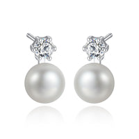 Shell Pearl and Crystal 925 Sterling Stud Earrings