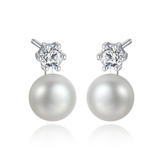 Shell Pearl and CZ 925 Sterling Stud Earrings