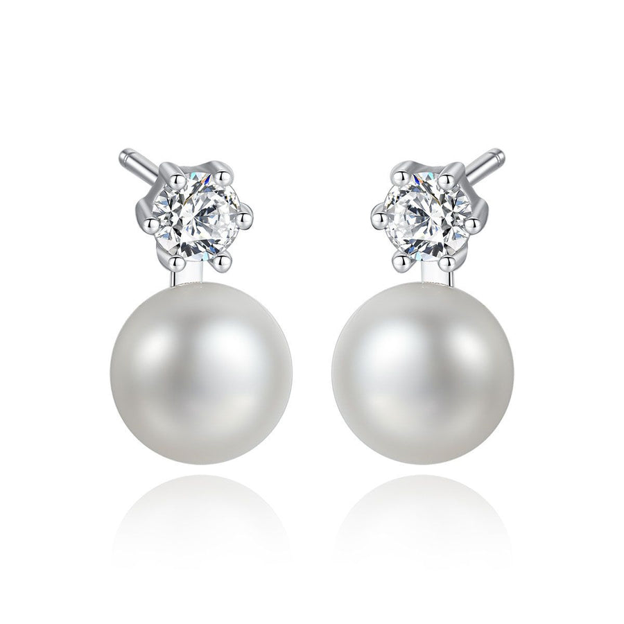 Shell Pearl and Crystal 925 Sterling Stud Earrings