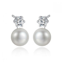 Shell Pearl and Crystal 925 Sterling Stud Earrings
