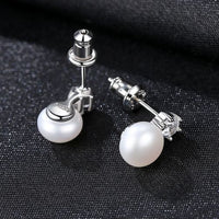 Shell Pearl and Crystal 925 Sterling Stud Earrings
