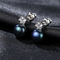 Shell Pearl and Crystal 925 Sterling Stud Earrings