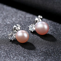 Shell Pearl and Crystal 925 Sterling Stud Earrings