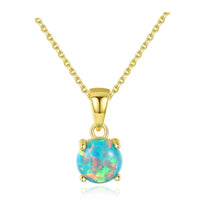 Round Created Opal Necklace in 925 Sterling Silver