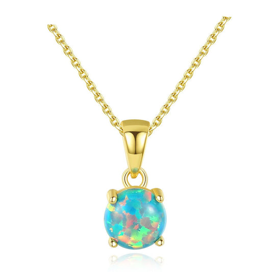 Round Created Opal Necklace in 925 Sterling Silver