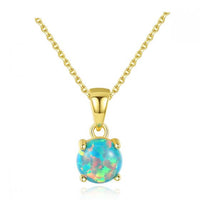 Round Created Opal Necklace in 925 Sterling Silver