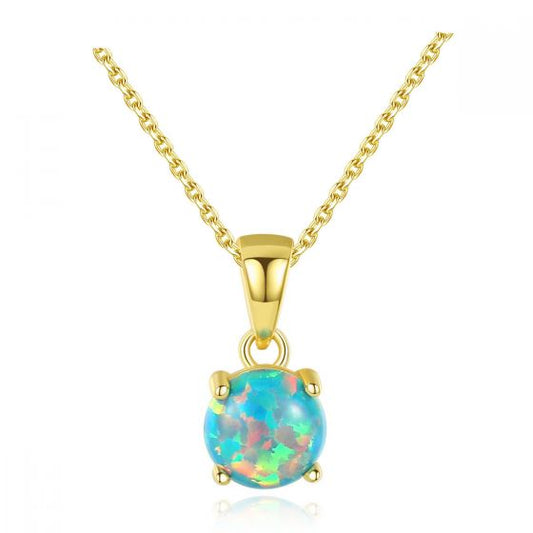 Round Created Opal Necklace in 925 Sterling Silver