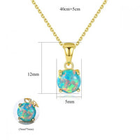 Round Created Opal Necklace in 925 Sterling Silver