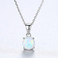 Round Created Opal Necklace in 925 Sterling Silver