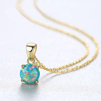 Round Created Opal Necklace in 925 Sterling Silver