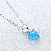 Round Created Opal Necklace in 925 Sterling Silver