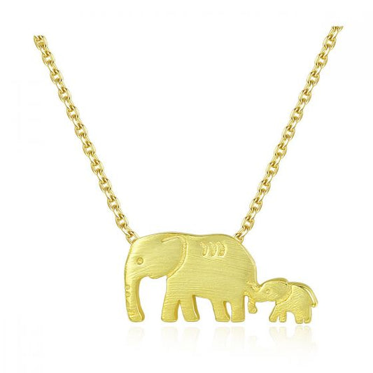 Mother and Child Elephant 925 Sterling Silver Necklace