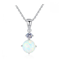 Round Created Opal Pendant Necklace in 925 Sterling Silver