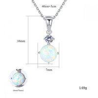 Round Created Opal Pendant Necklace in 925 Sterling Silver