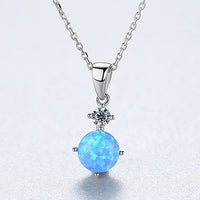Round Created Opal Pendant Necklace in 925 Sterling Silver