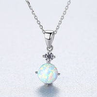 Round Created Opal Pendant Necklace in 925 Sterling Silver