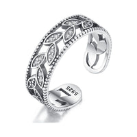 Vintage Crystal Leaf Sterling Silver Adjustable Ring