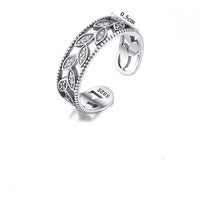 Vintage Crystal Leaf Sterling Silver Adjustable Ring