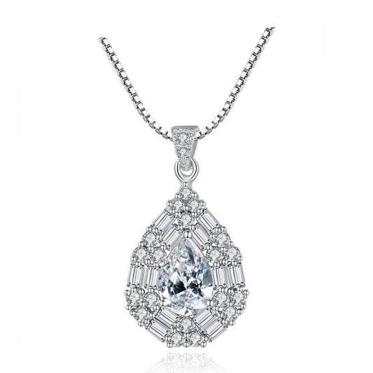 Cubic Zirconia Waterdrop 925 Sterling Silver Necklace