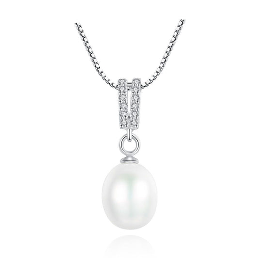 Waterdrop Natural Pearl and CZ 925 Sterling Silver Necklace