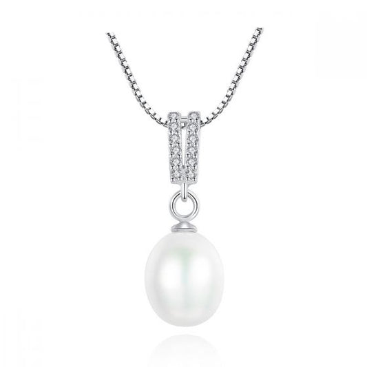 Waterdrop Natural Pearl and CZ 925 Sterling Silver Necklace