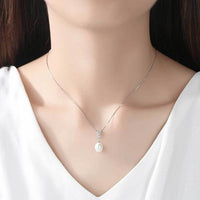 Waterdrop Natural Pearl and Crystal 925 Sterling Silver Necklace
