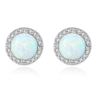 Round Opal and Cubic Zirconia Sterling Silver Stud Earrings