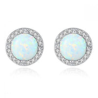 Round Opal and Cubic Zirconia Sterling Silver Stud Earrings