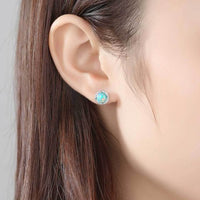 Round Opal and Cubic Zirconia Sterling Silver Stud Earrings