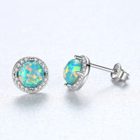 Round Opal and Cubic Zirconia Sterling Silver Stud Earrings