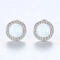 Round Opal and Cubic Zirconia Sterling Silver Stud Earrings