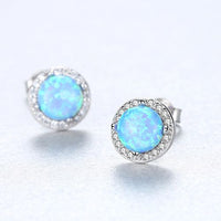 Round Opal and Cubic Zirconia Sterling Silver Stud Earrings