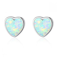 Classic Round Heart Natural Opal 925 Sterling Silver Stud Earrings