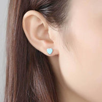 Classic Round Heart Natural Opal 925 Sterling Silver Stud Earrings