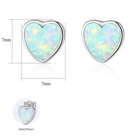 Classic Round Heart Natural Opal 925 Sterling Silver Stud Earrings