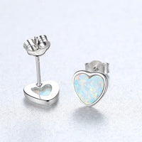 Classic Round Heart Natural Opal 925 Sterling Silver Stud Earrings