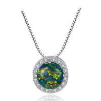 Round Opal and Cubic Zirconia 925 Sterling Silver Necklace