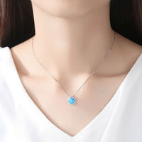 Round Opal and Cubic Zirconia 925 Sterling Silver Necklace