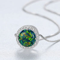 Round Opal and Cubic Zirconia 925 Sterling Silver Necklace
