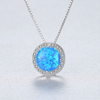 Round Opal and Cubic Zirconia 925 Sterling Silver Necklace