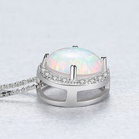 Round Opal and Cubic Zirconia 925 Sterling Silver Necklace