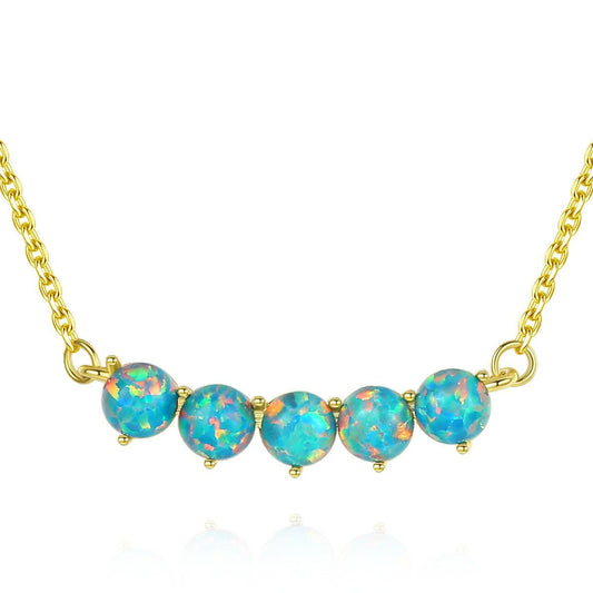 Classic Opal Bead Necklace in 925 Sterling Silver