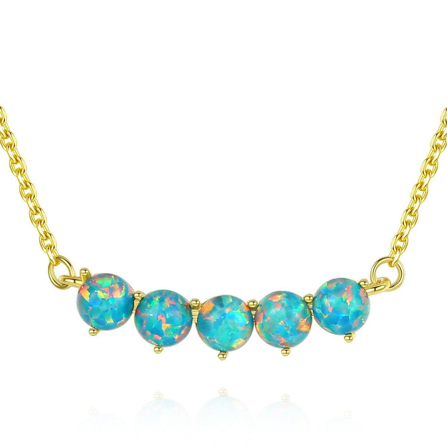 Classic Opal Bead Necklace in 925 Sterling Silver