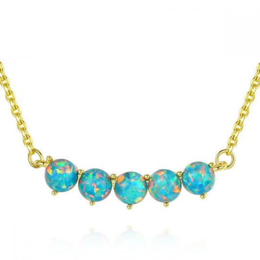 Classic Opal Bead Necklace in 925 Sterling Silver