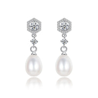 Natural Pearl Crystal 925 Sterling Silver Dangling Earrings